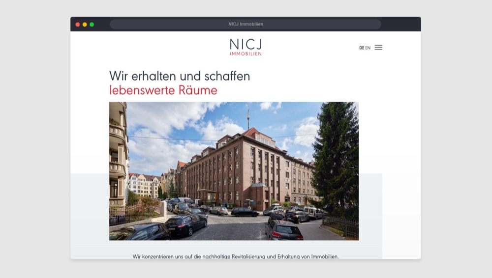 NICJ Immobilien website homepage design