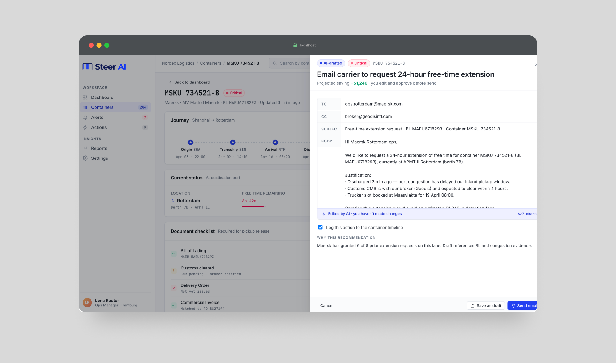 User flow showing dashboard to resolution steps